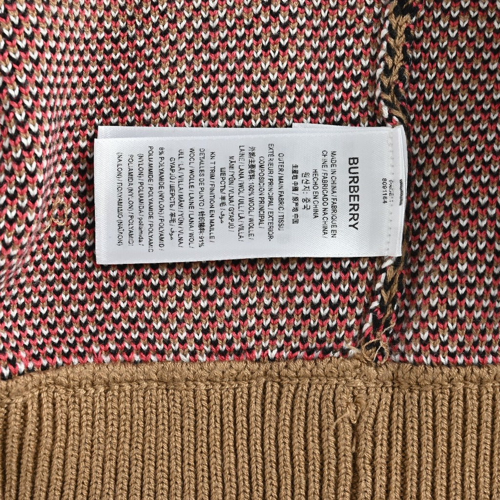 Burberry Camel Large Check Zip-Up Knit Cardigan