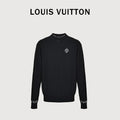 Louis Vuitton Black Cotton Crewneck Sweater with Embroidered Sleeve Lettering