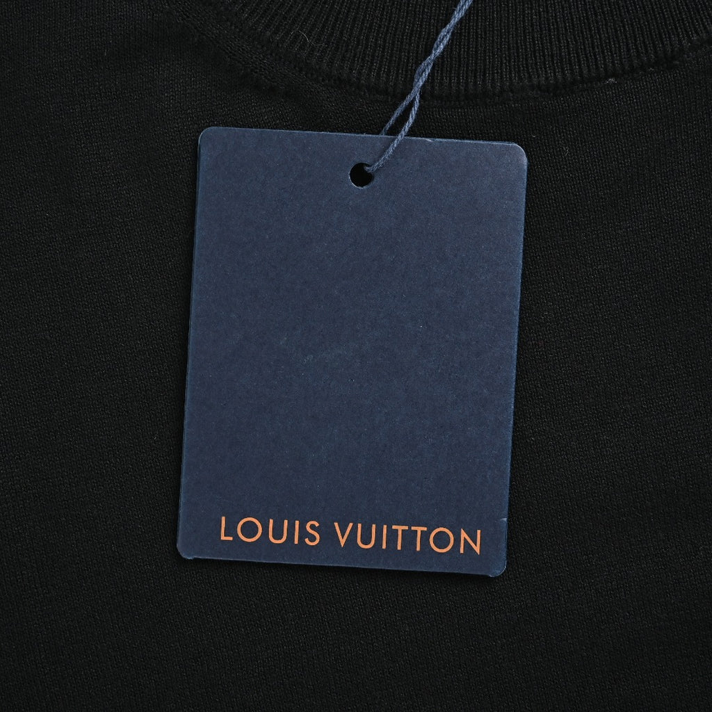 Louis Vuitton Black Cotton Crewneck Sweater with Embroidered Sleeve Lettering