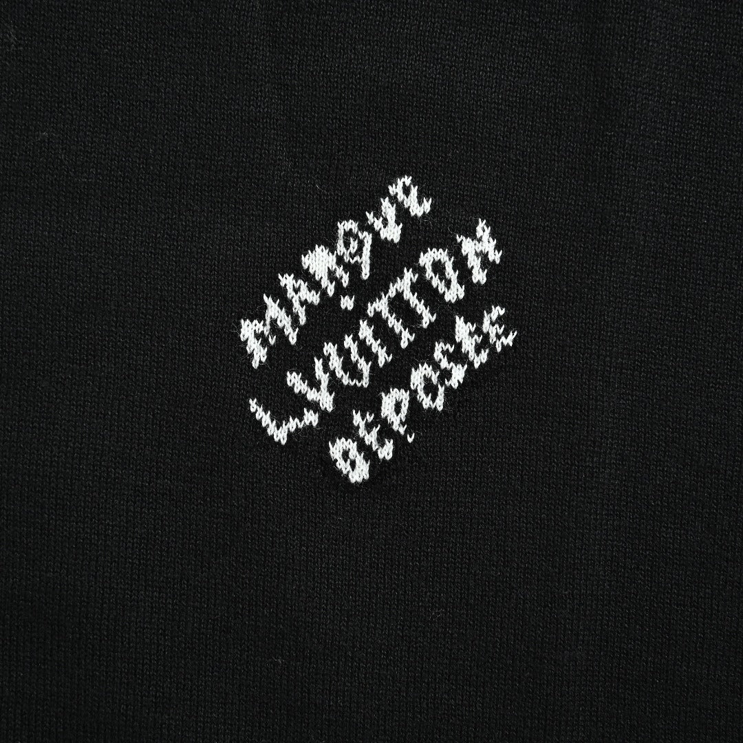 Louis Vuitton Black Cotton Crewneck Sweater with Embroidered Sleeve Lettering