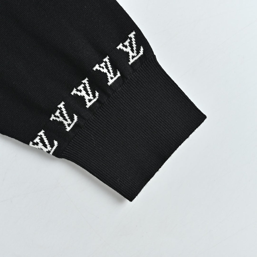 Louis Vuitton Black Cotton Crewneck Sweater with Embroidered Sleeve Lettering