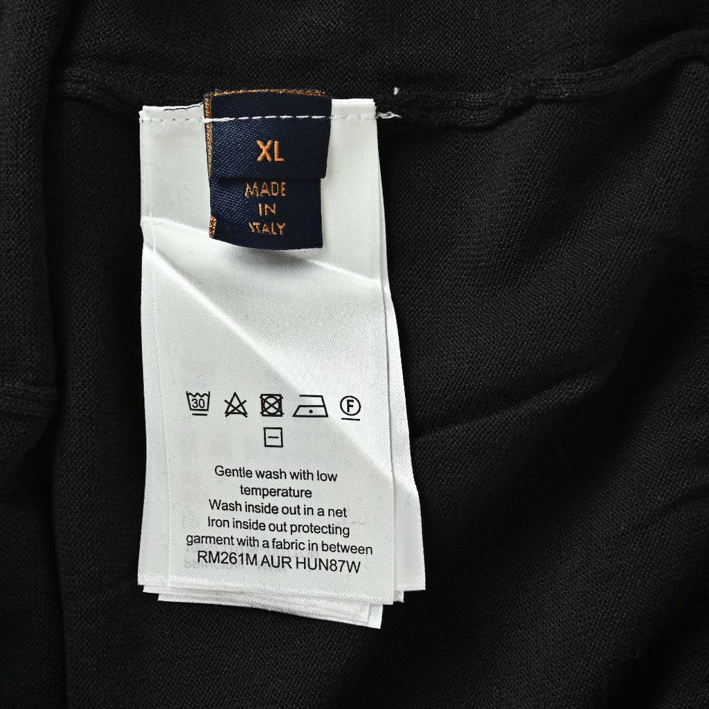Louis Vuitton Black Cotton Crewneck Sweater with Embroidered Sleeve Lettering