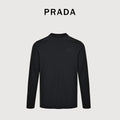 Prada Black Triangle Embroidered Stretch Cotton Long-Sleeve T-Shirt