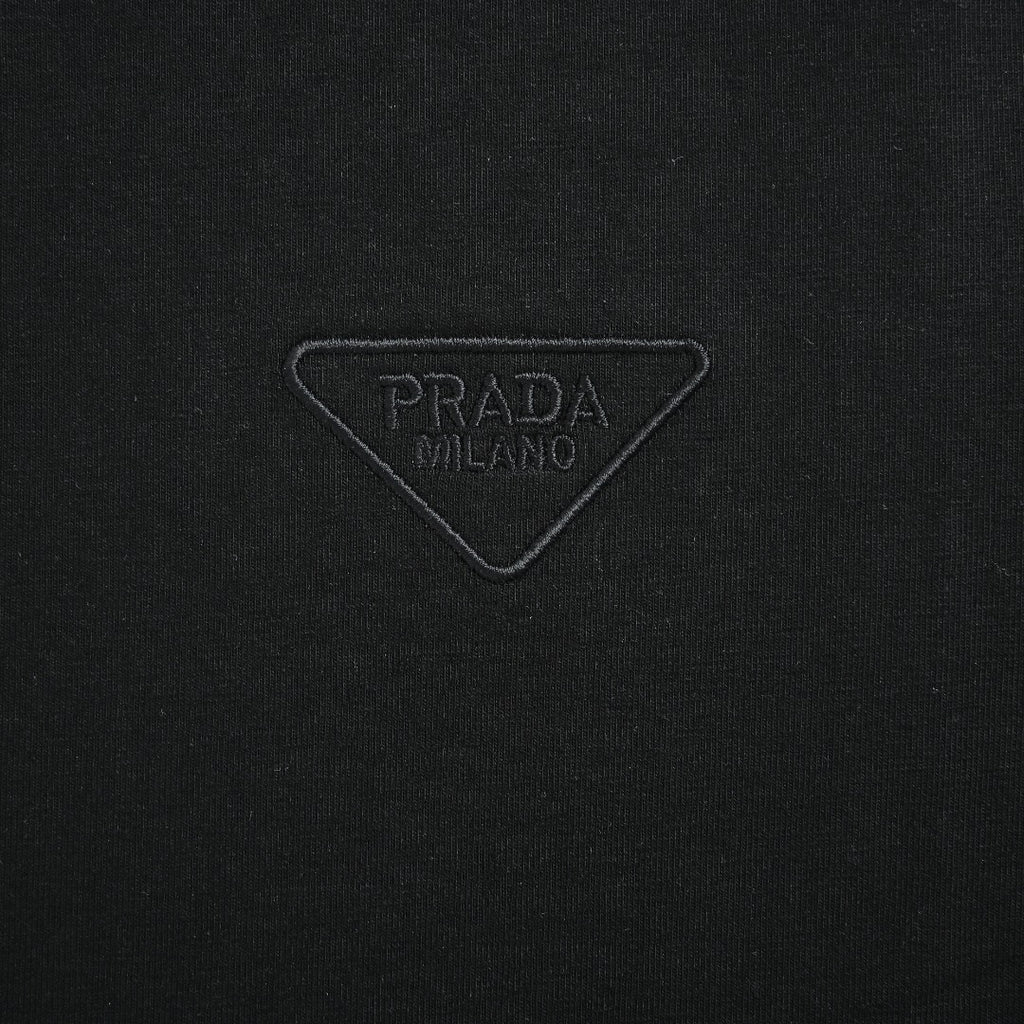 Prada Black Triangle Embroidered Stretch Cotton Long-Sleeve T-Shirt