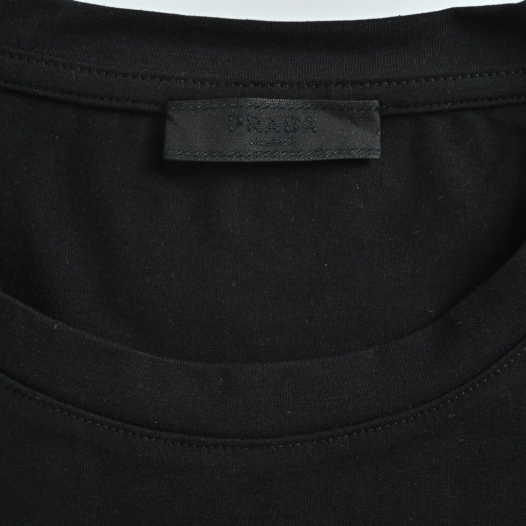 Prada Black Triangle Embroidered Stretch Cotton Long-Sleeve T-Shirt