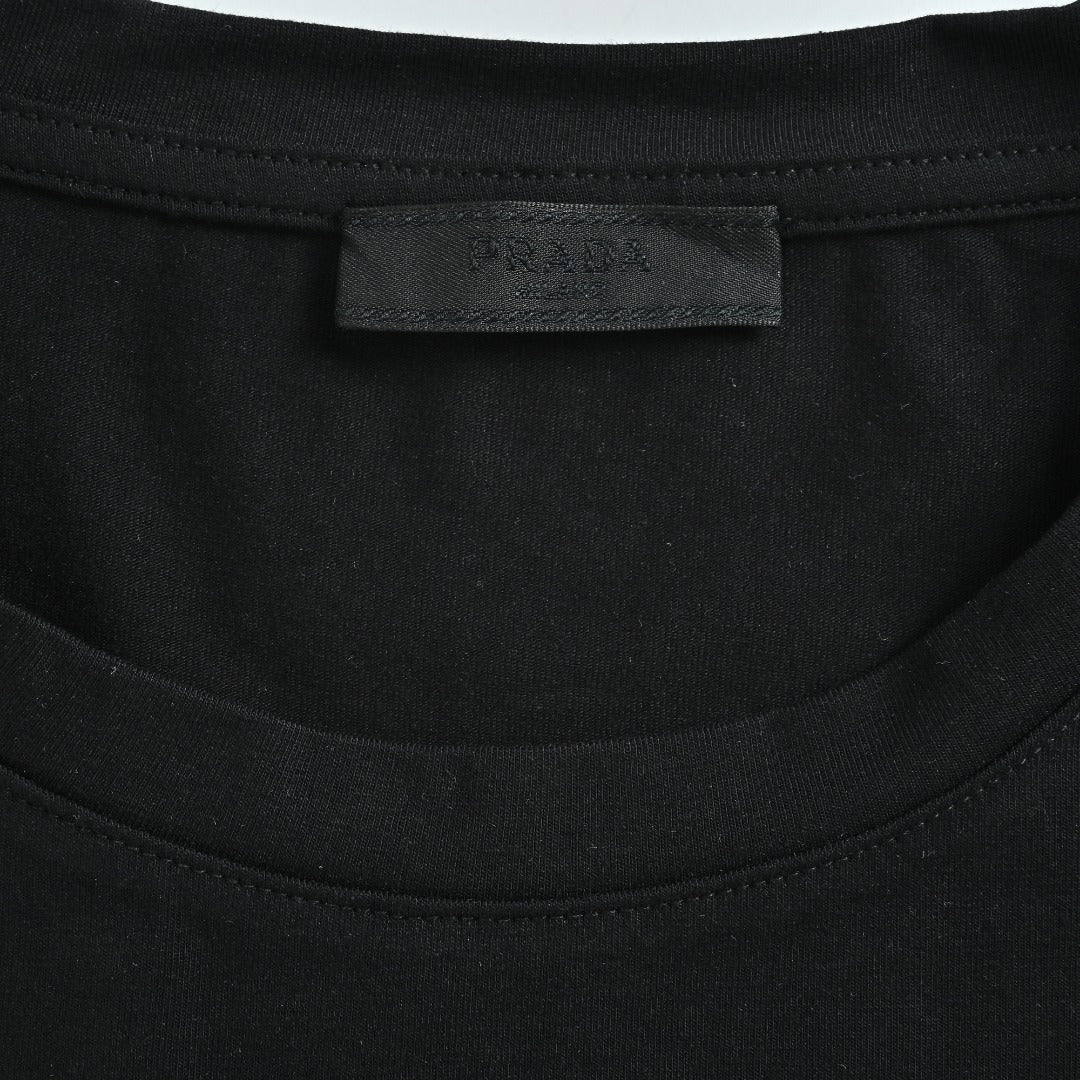 Prada Black Triangle Embroidered Stretch Cotton Long-Sleeve T-Shirt