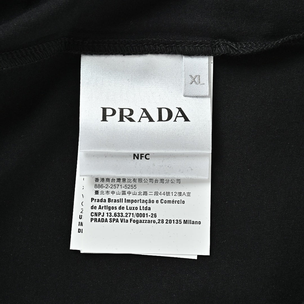 Prada Black Triangle Embroidered Stretch Cotton Long-Sleeve T-Shirt