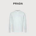 Prada White Triangle Embroidered Stretch Cotton Long-Sleeve T-Shirt