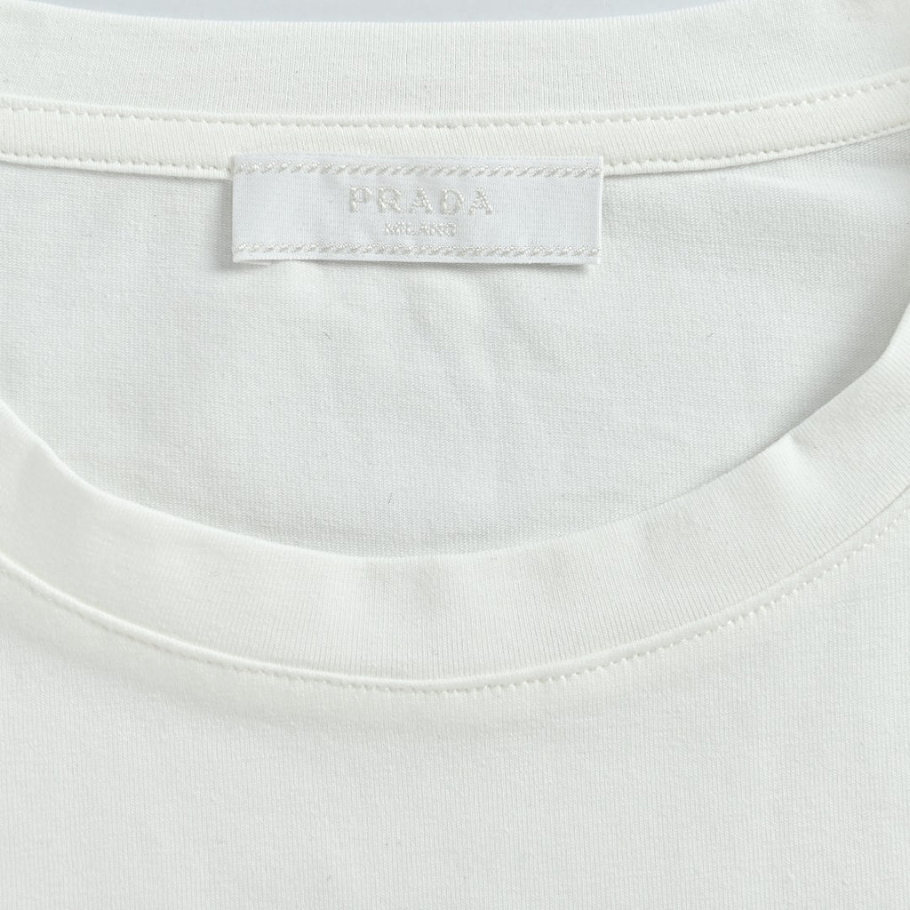 Prada White Triangle Embroidered Stretch Cotton Long-Sleeve T-Shirt