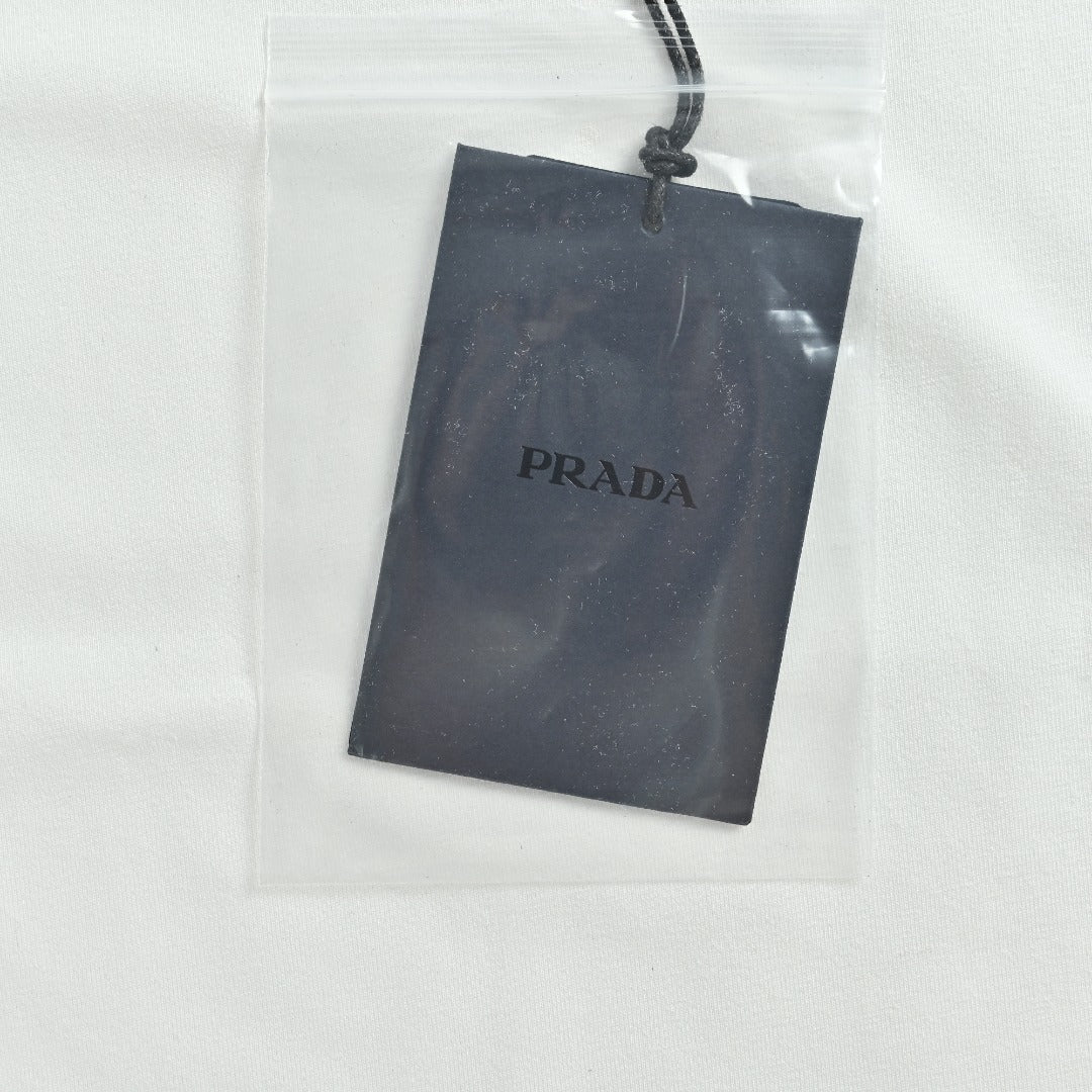 Prada White Triangle Embroidered Stretch Cotton Long-Sleeve T-Shirt