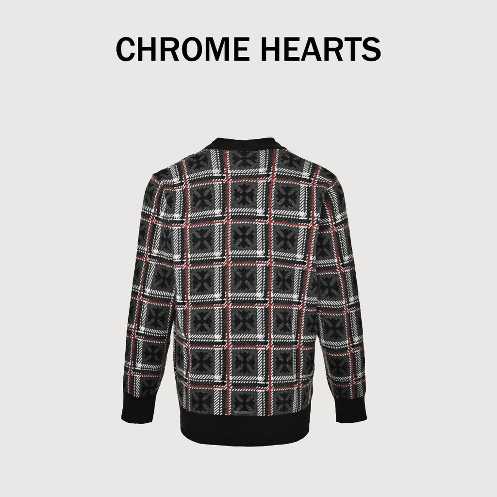 Chrome Hearts Cross-Jacquard Plaid Cashmere Cardigan