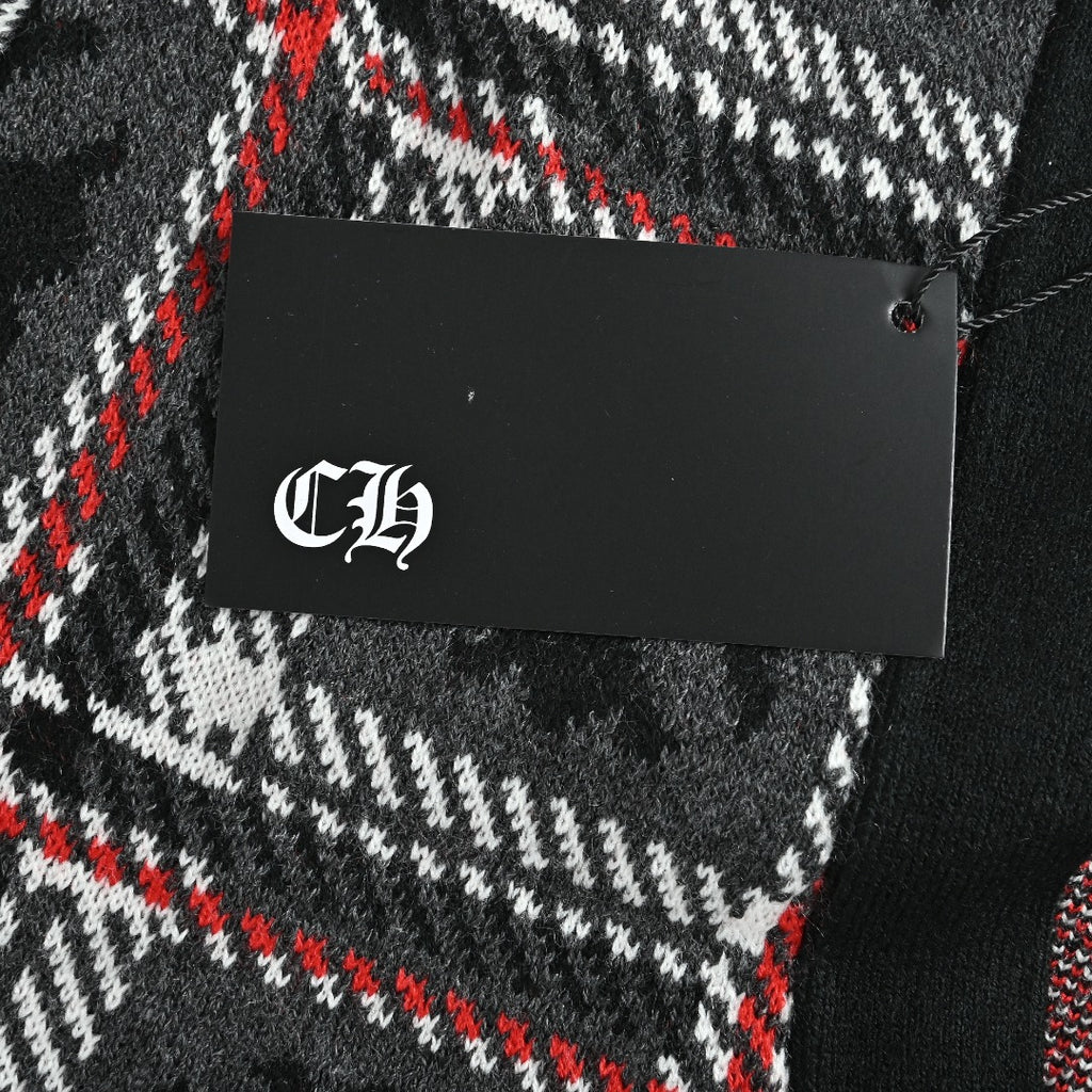 Chrome Hearts Cross-Jacquard Plaid Cashmere Cardigan