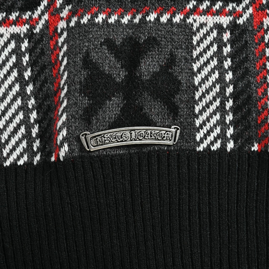 Chrome Hearts Cross-Jacquard Plaid Cashmere Cardigan