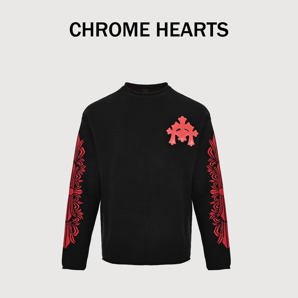 Chrome Hearts CH Leather-Patch Wool Sweater | Black