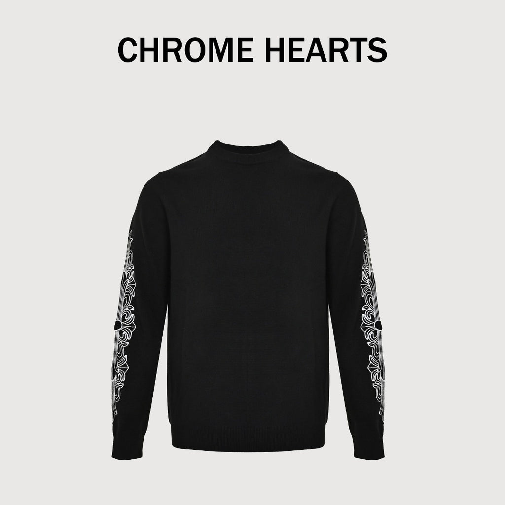 Chrome Hearts Wool Sweater with White Sleeve Motifs | Black