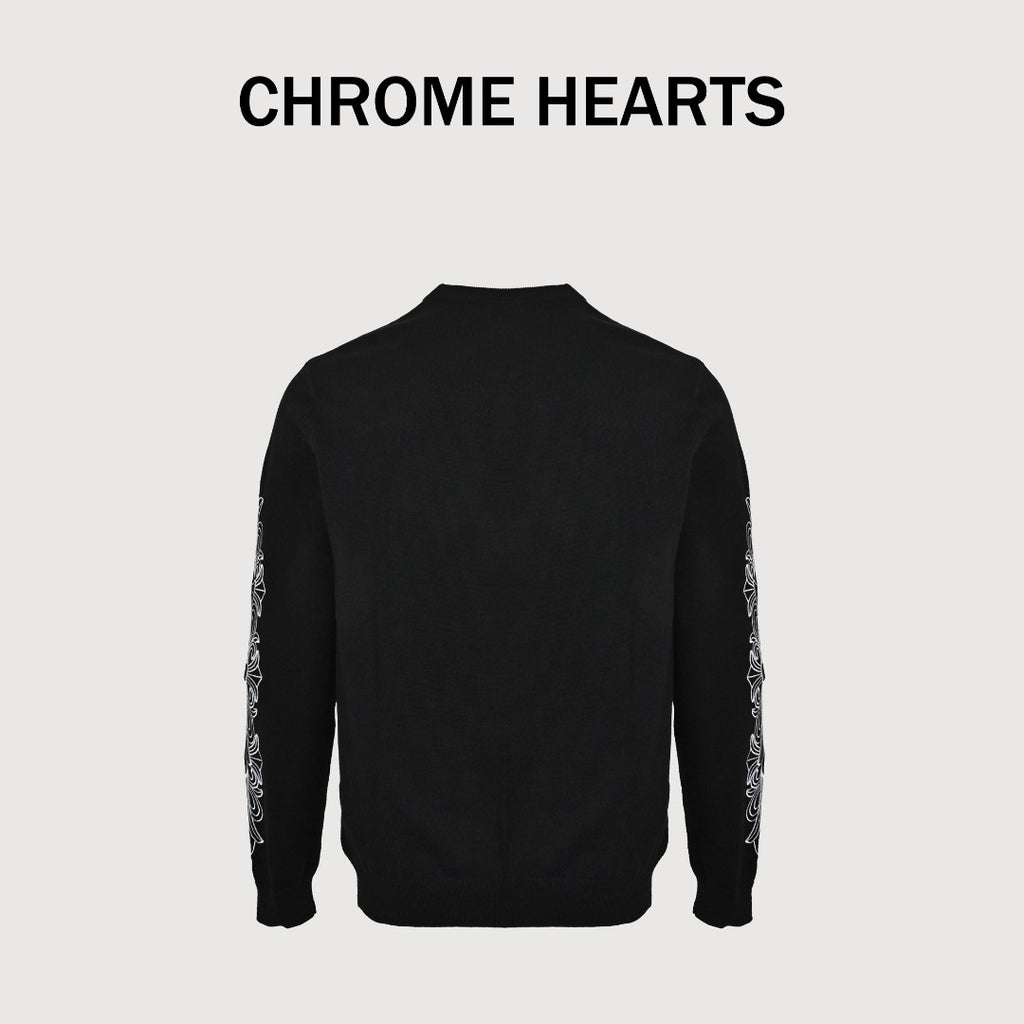 Chrome Hearts Wool Sweater with White Sleeve Motifs | Black