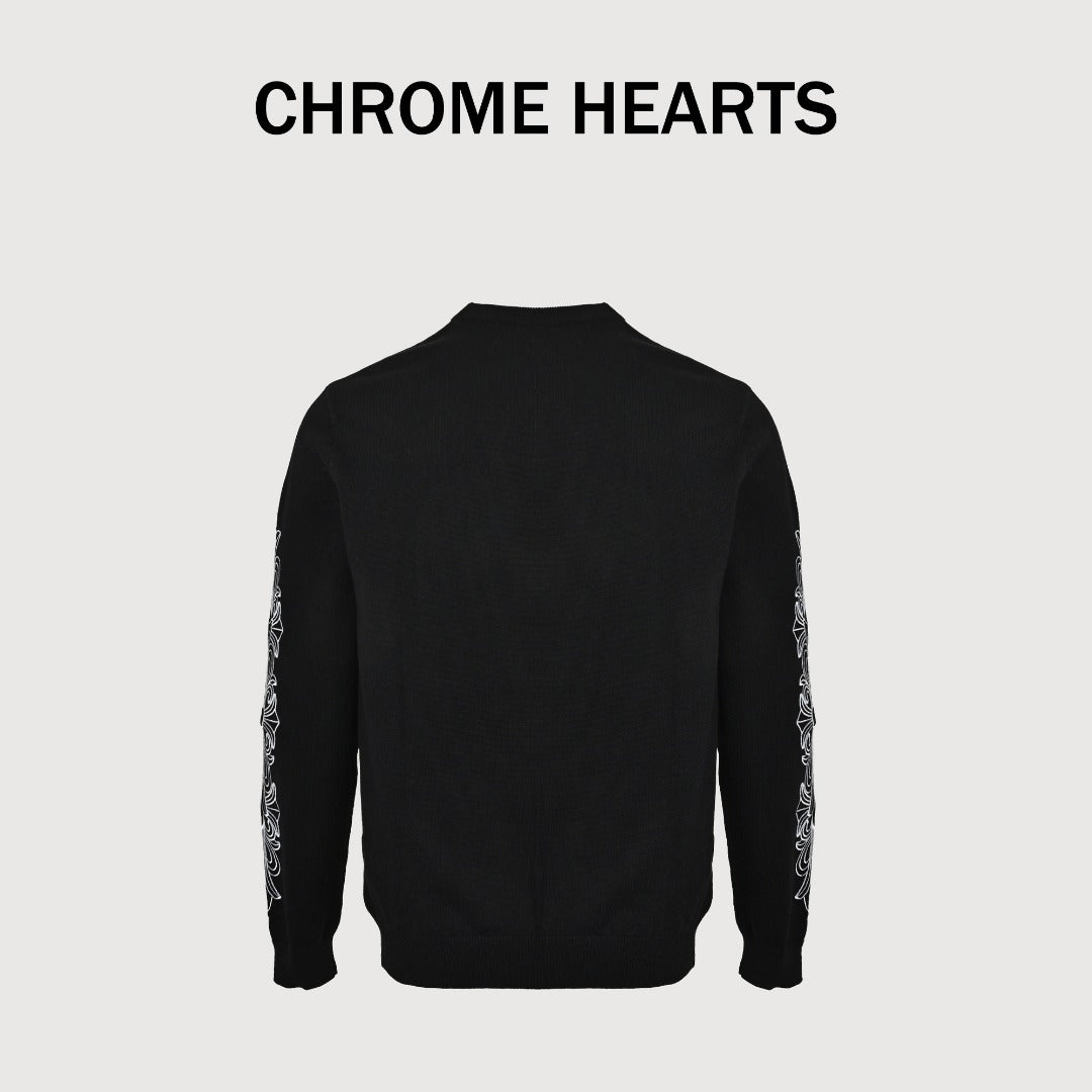 Chrome Hearts Wool Sweater with White Sleeve Motifs | Black