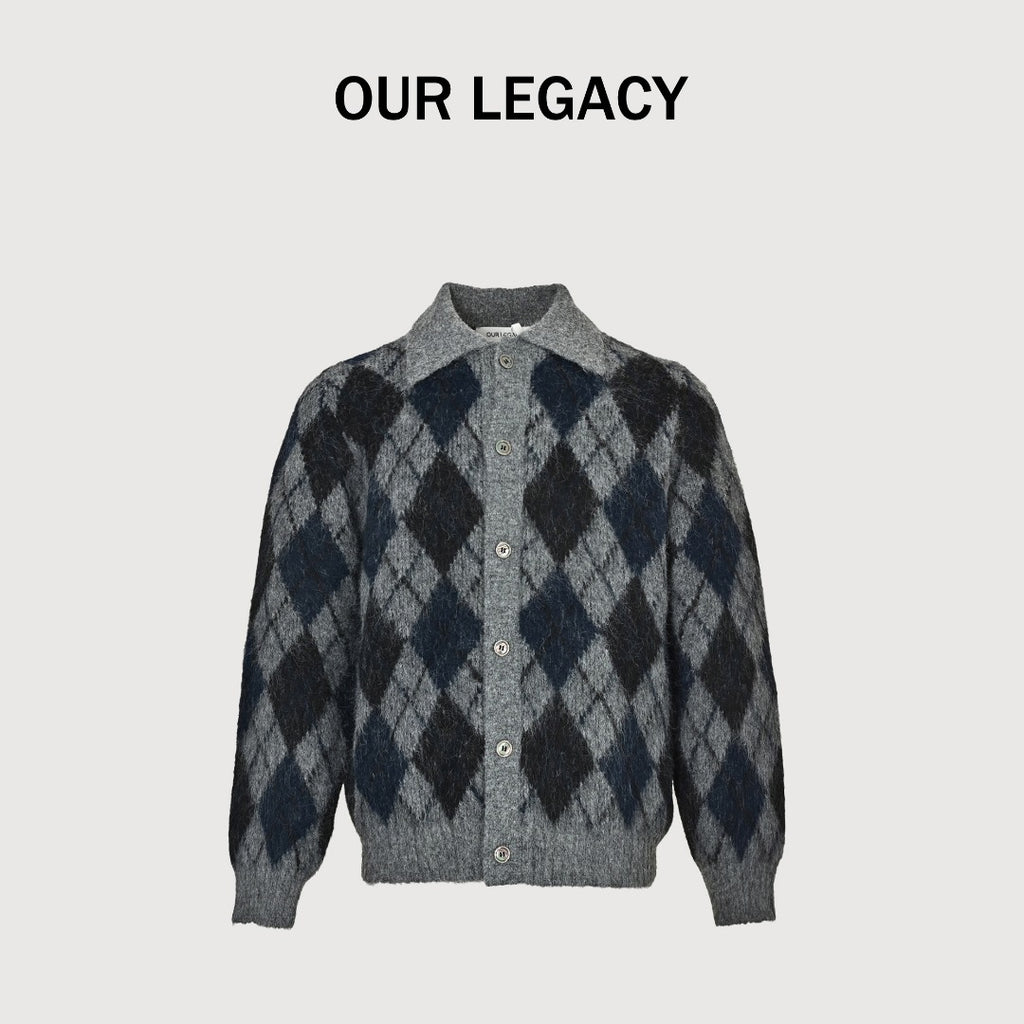 OUR LEGACY Argyle Mohair Cardigan with Collar | Grey
