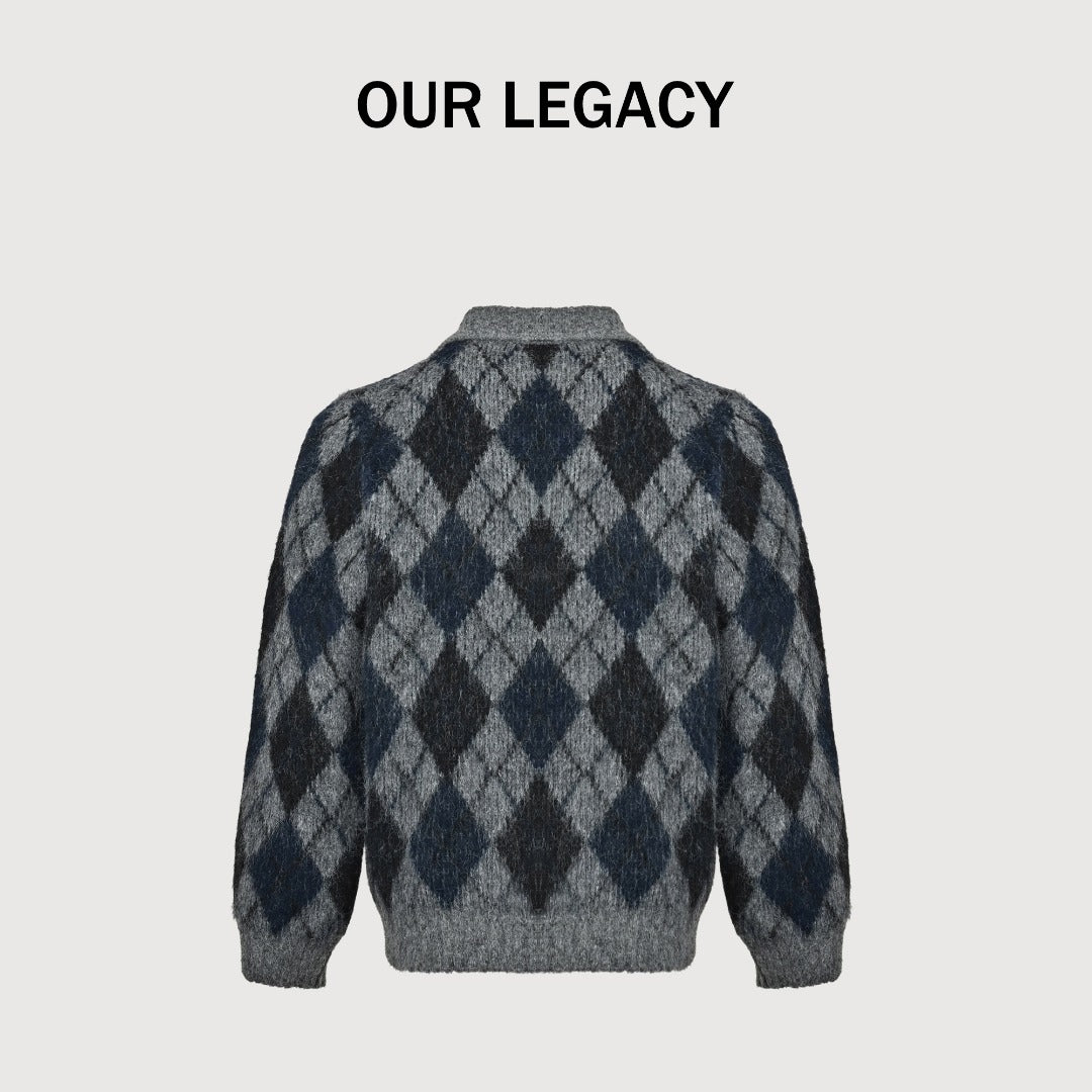 OUR LEGACY Argyle Mohair Cardigan with Collar | Grey