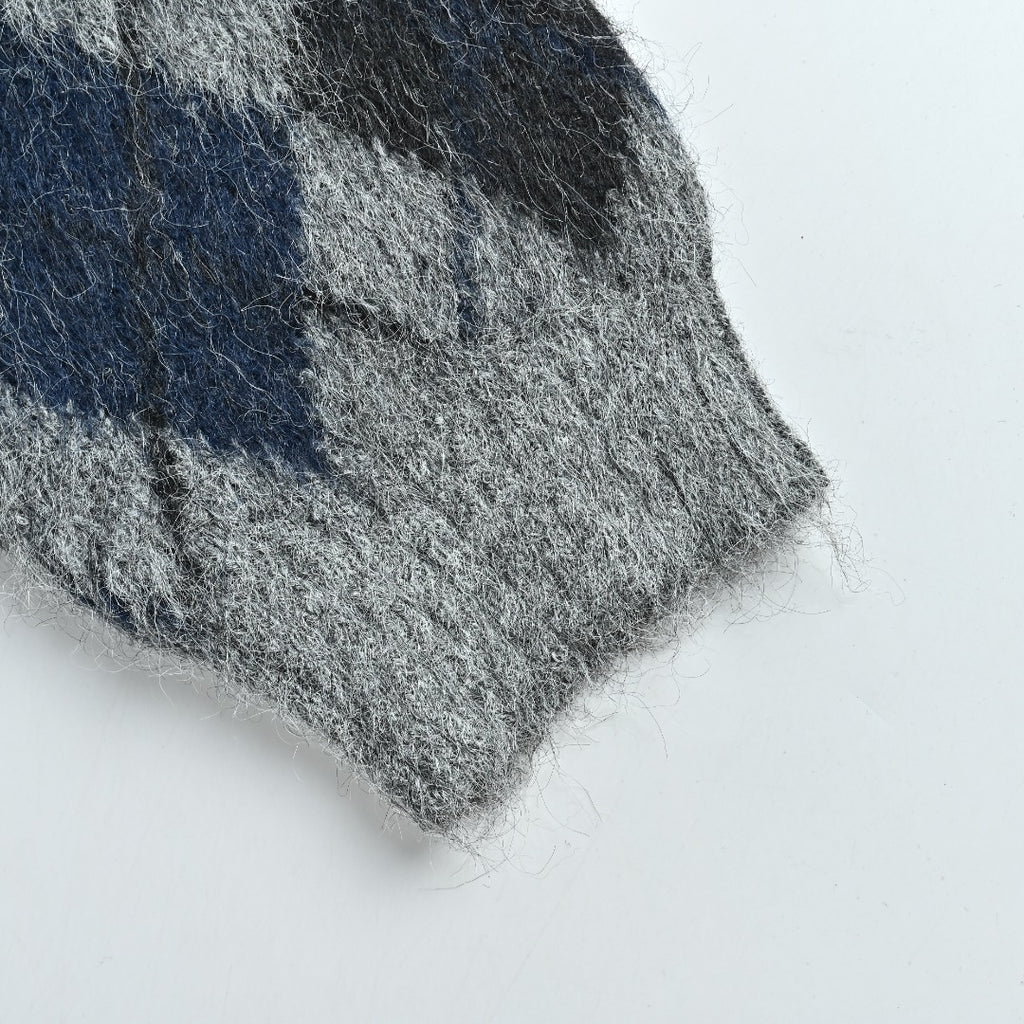 OUR LEGACY Argyle Mohair Cardigan with Collar | Grey