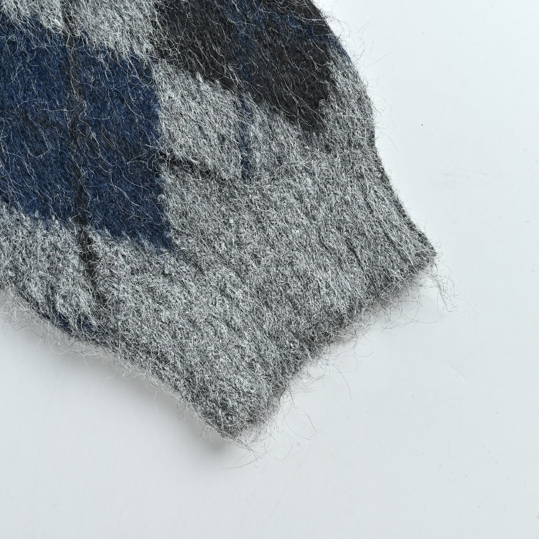 OUR LEGACY Argyle Mohair Cardigan with Collar | Grey