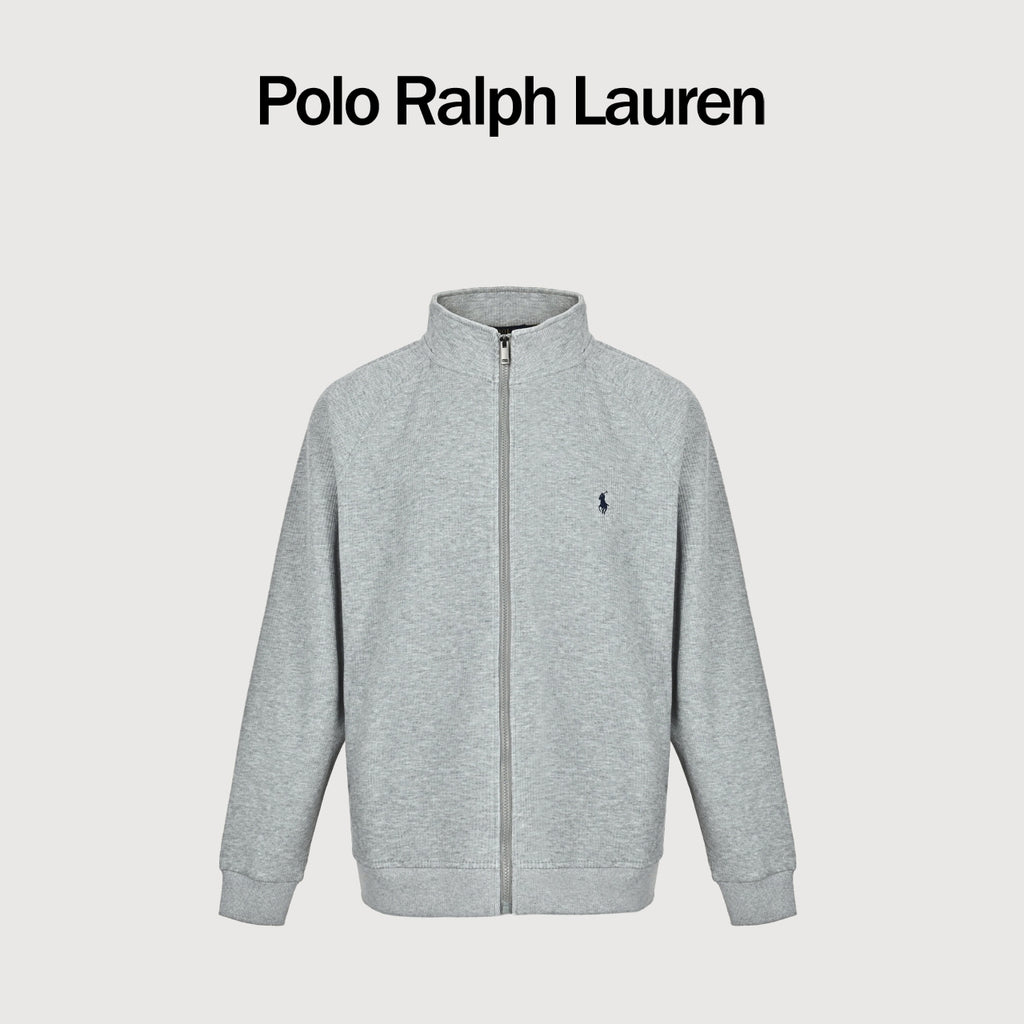 Ralph Lauren Embroidered Pony Stand-Collar Zip Jacket | Light Grey