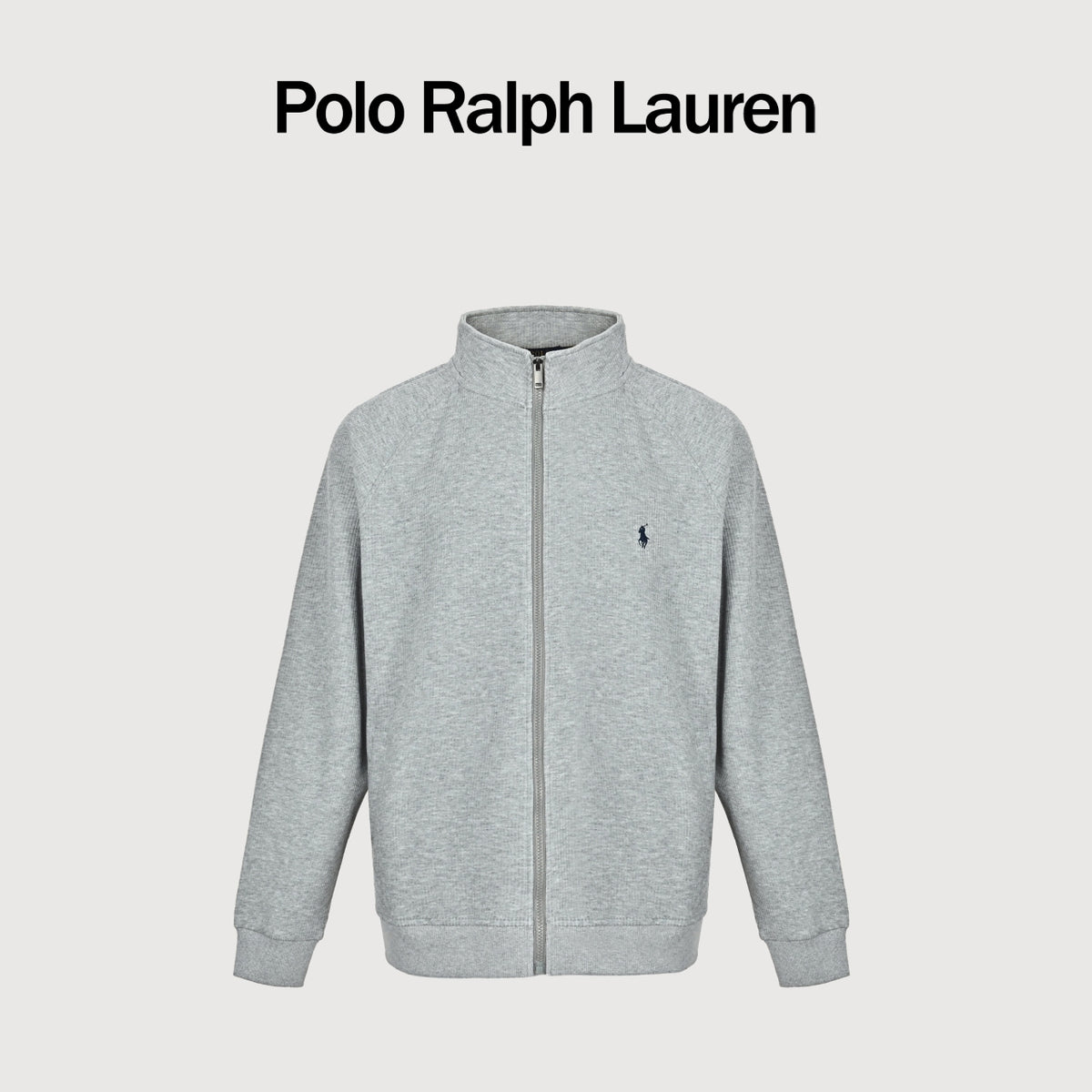 Ralph Lauren Embroidered Pony Stand-Collar Zip Jacket | Light Grey
