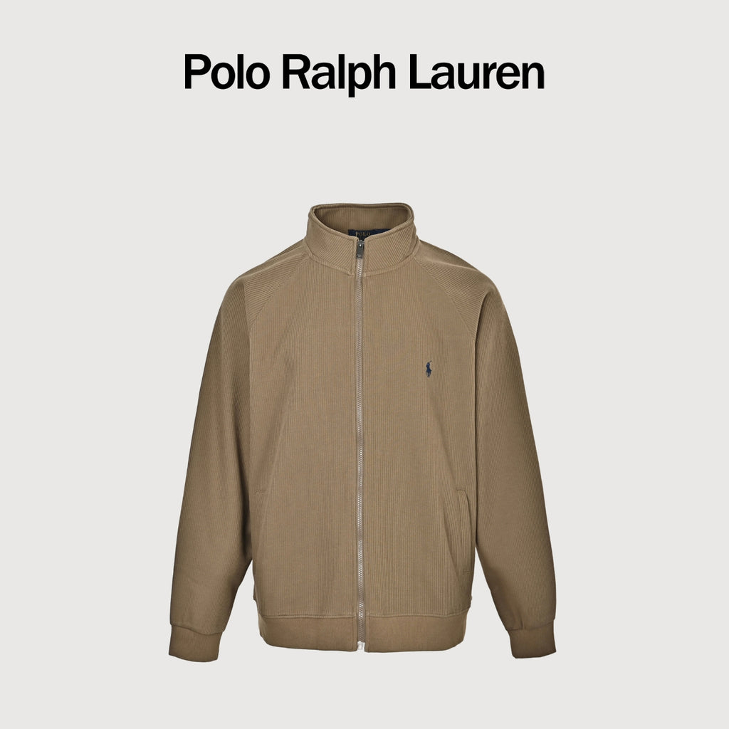 Ralph Lauren Embroidered Pony Stand-Collar Zip Jacket | Khaki
