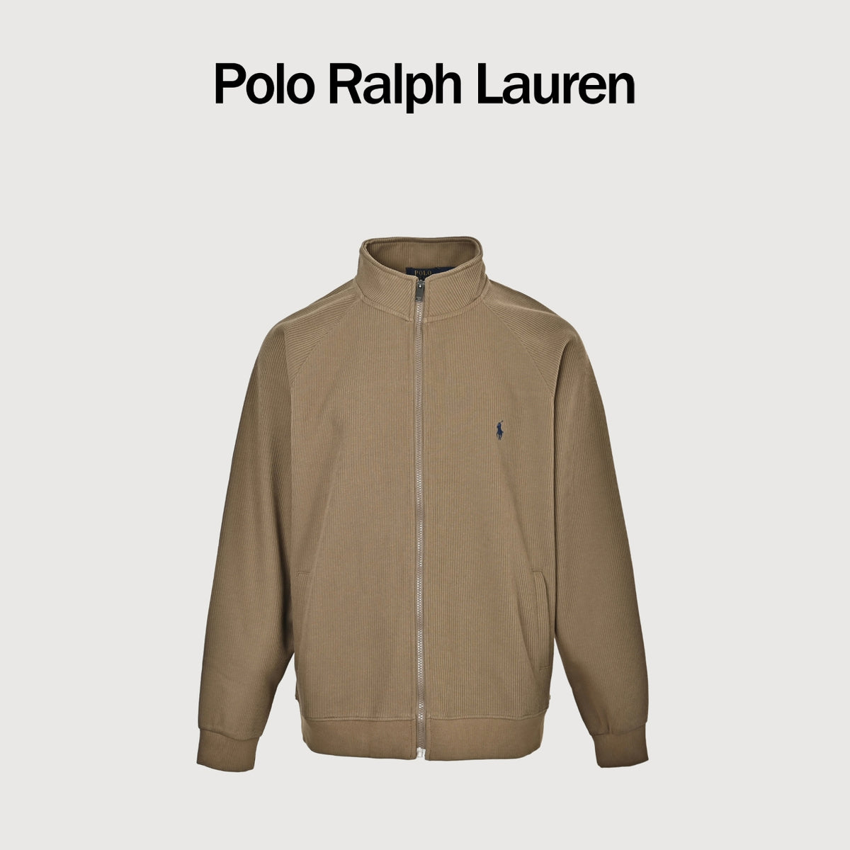 Ralph Lauren Embroidered Pony Stand-Collar Zip Jacket | Khaki
