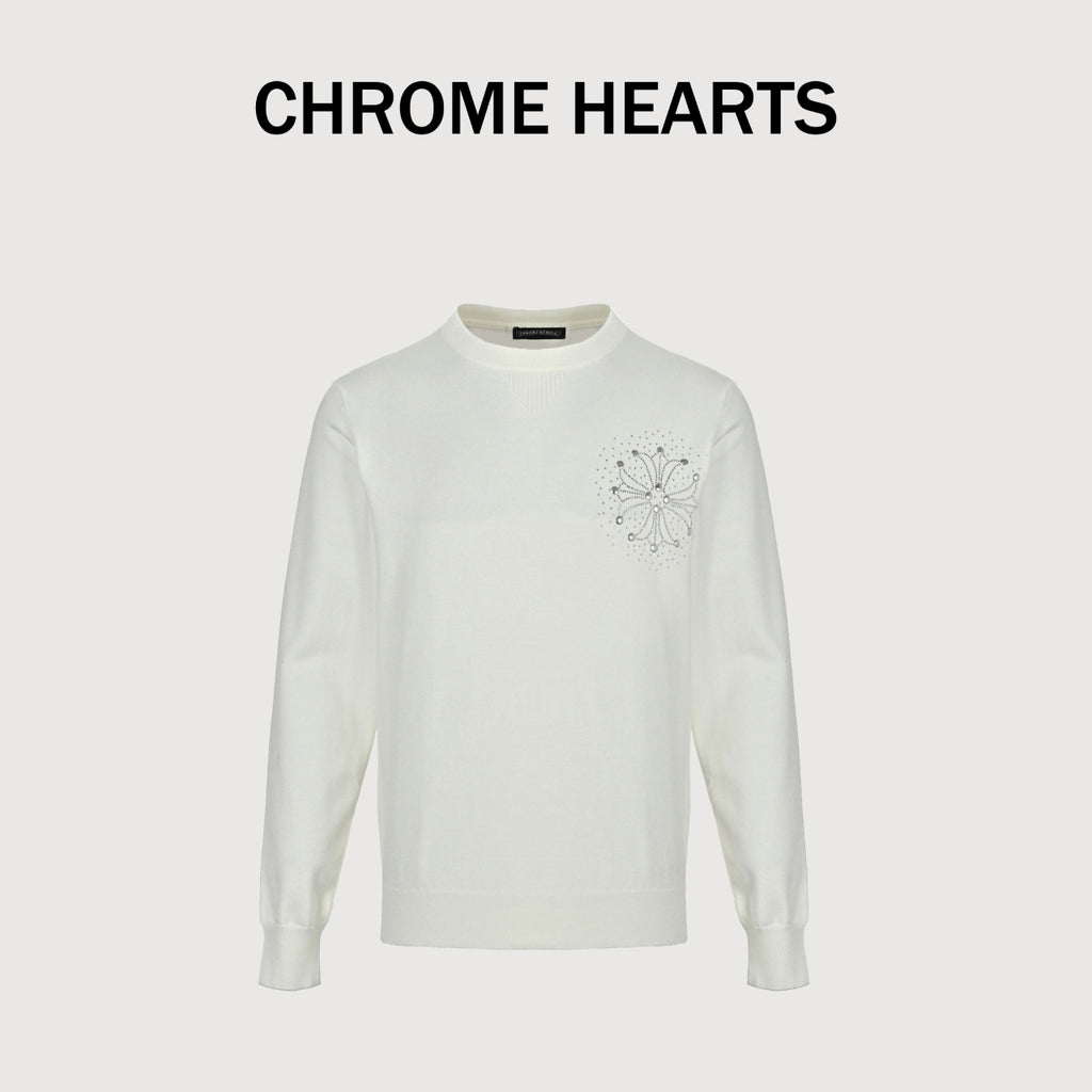Chrome Hearts Rhinestone Logo Knit Sweater | White