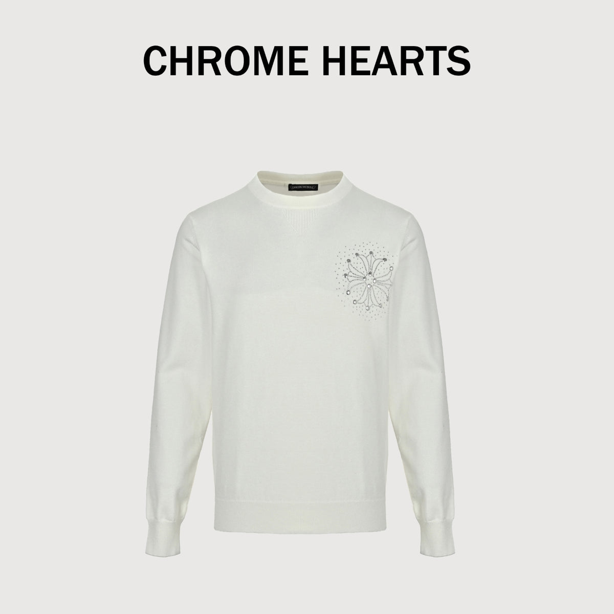 Chrome Hearts Rhinestone Logo Knit Sweater | White