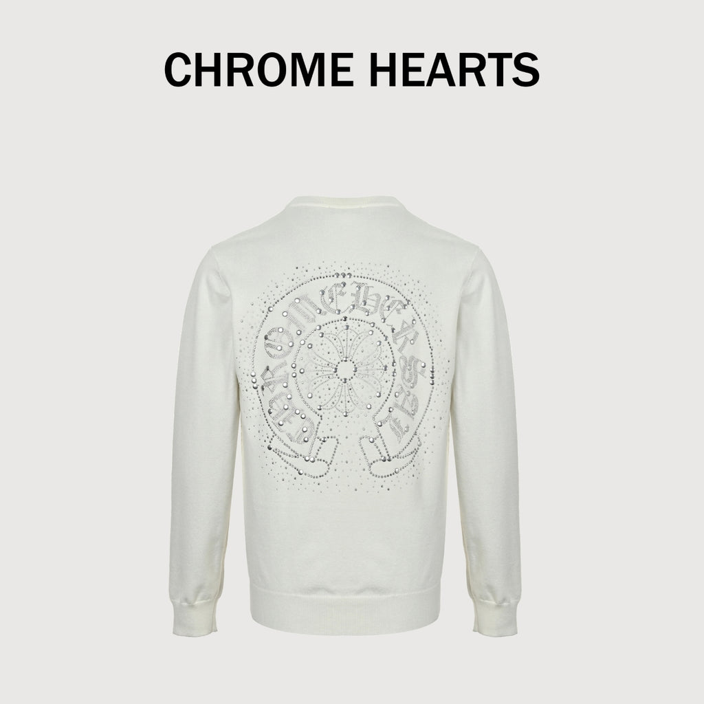 Chrome Hearts Rhinestone Logo Knit Sweater | White