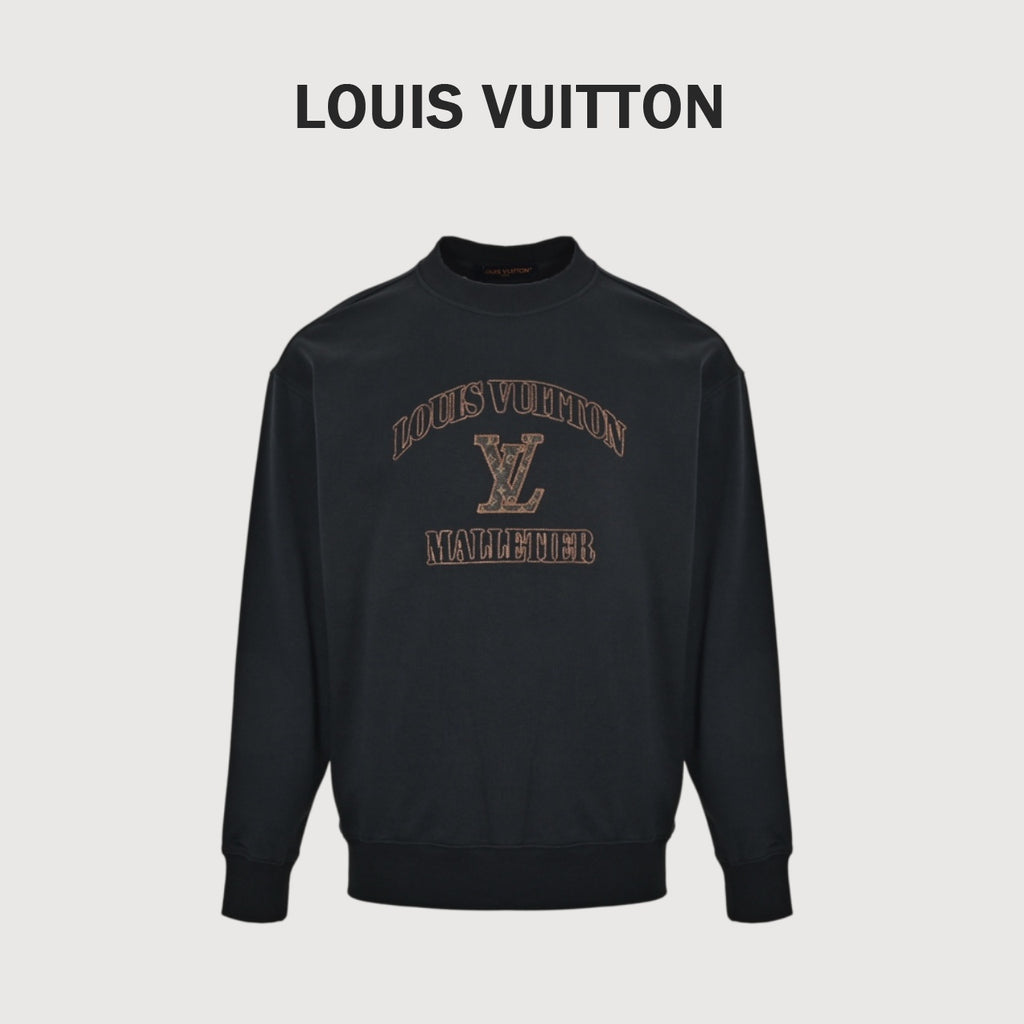 Louis Vuitton Leather-Patch Embroidered Crewneck Sweatshirt | Black