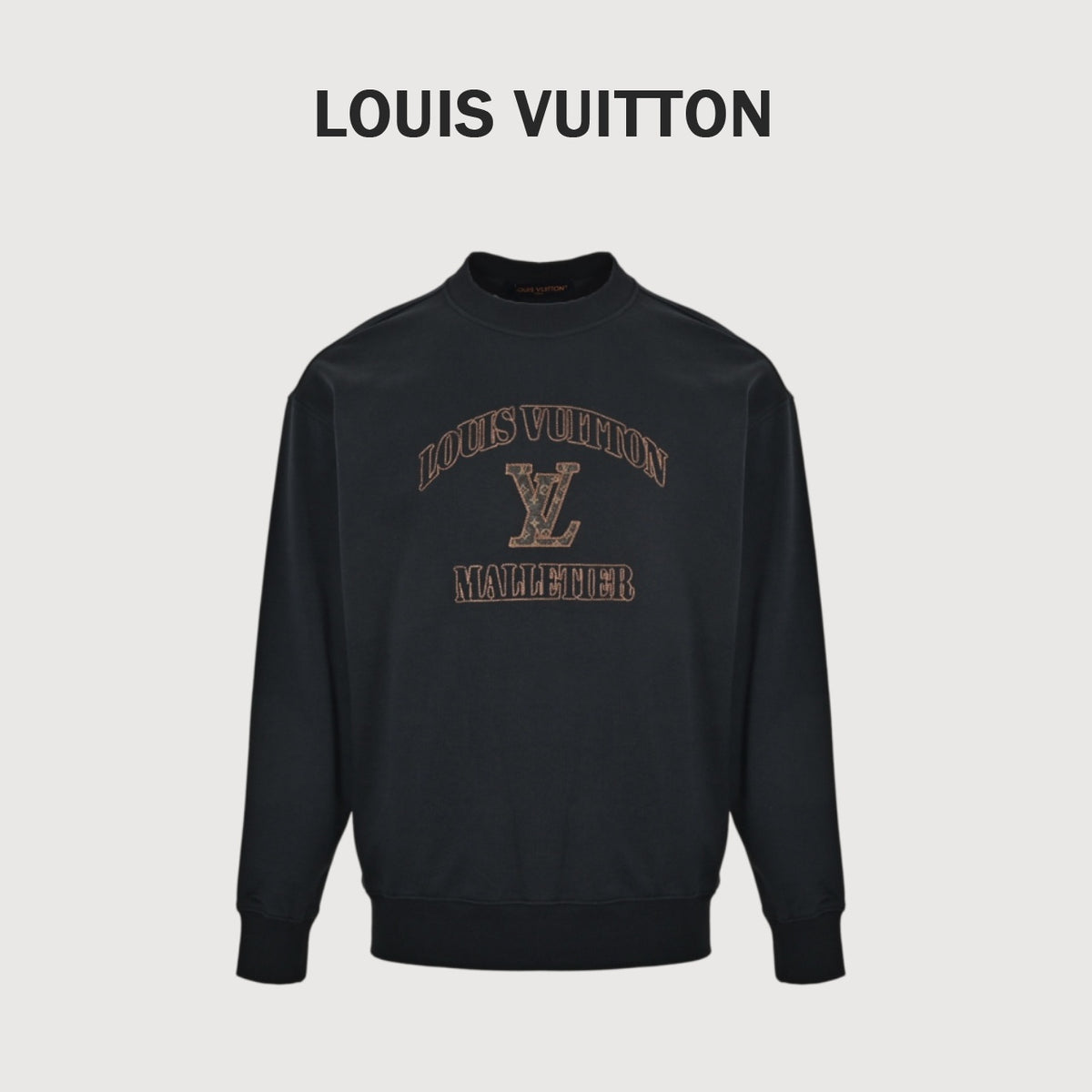 Louis Vuitton Leather-Patch Embroidered Crewneck Sweatshirt | Black