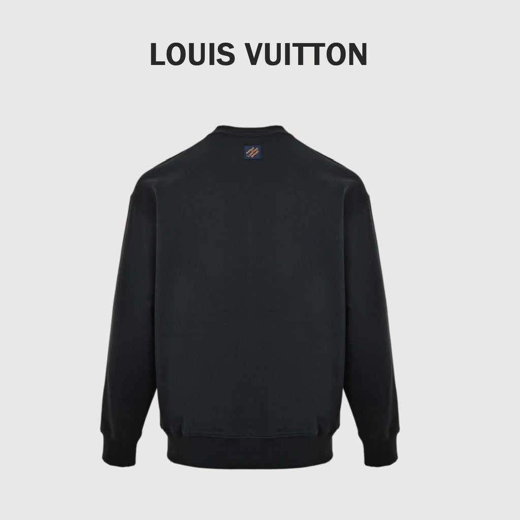Louis Vuitton Leather-Patch Embroidered Crewneck Sweatshirt | Black