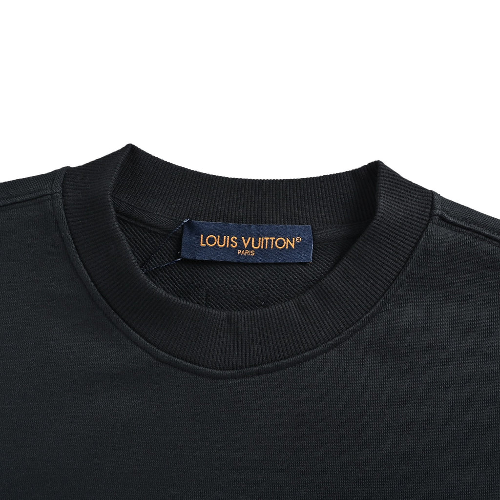 Louis Vuitton Leather-Patch Embroidered Crewneck Sweatshirt | Black