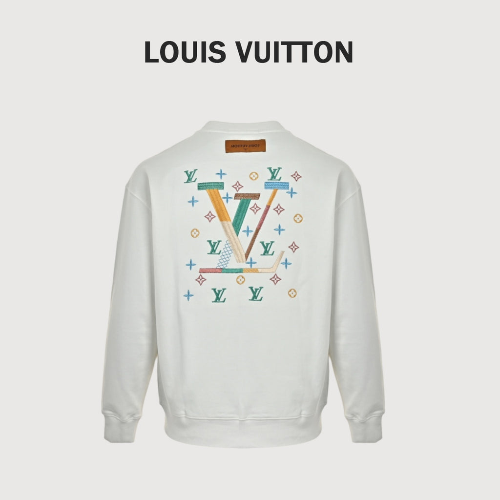 Louis Vuitton Multicolor Monogram Embroidered Crewneck Sweatshirt | White