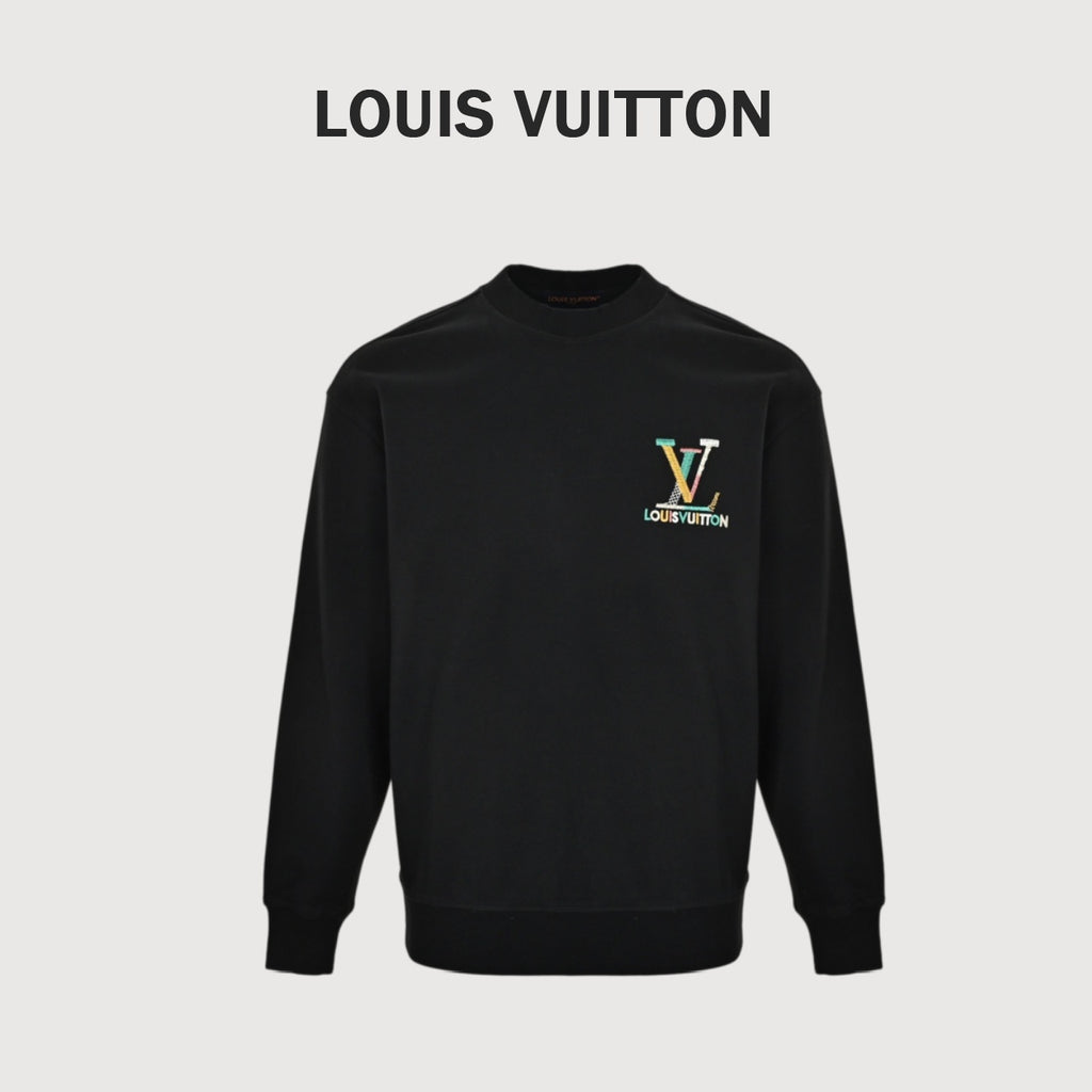Louis Vuitton Multicolor Monogram Embroidered Crewneck Sweatshirt | Black