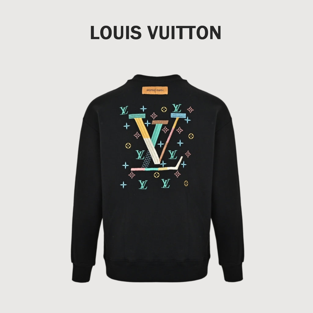 Louis Vuitton Multicolor Monogram Embroidered Crewneck Sweatshirt | Black