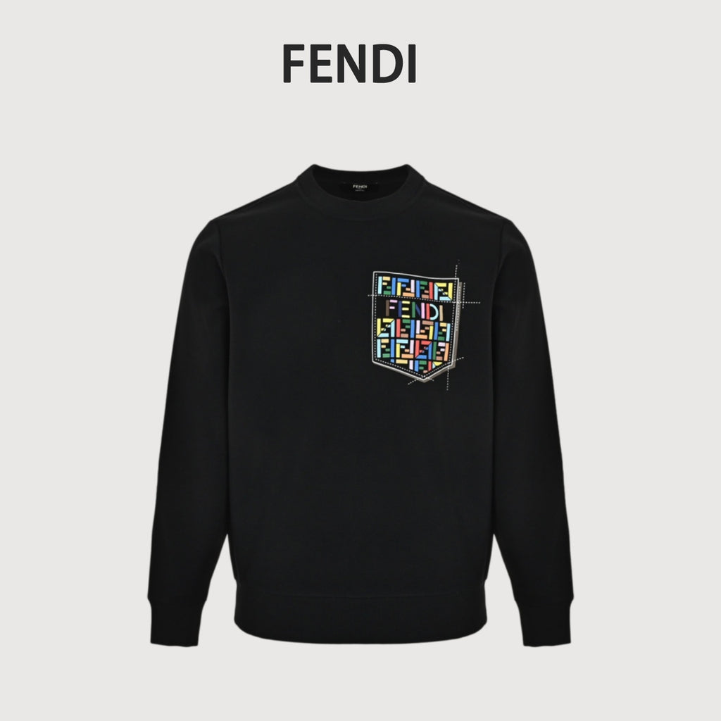 Fendi Multicolor FF Faux-Pocket Print Crewneck Sweatshirt | Black