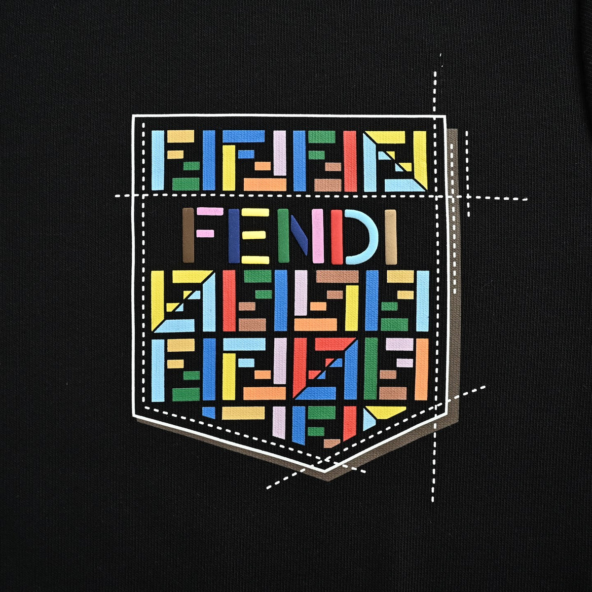 Fendi Multicolor FF Faux-Pocket Print Crewneck Sweatshirt | Black