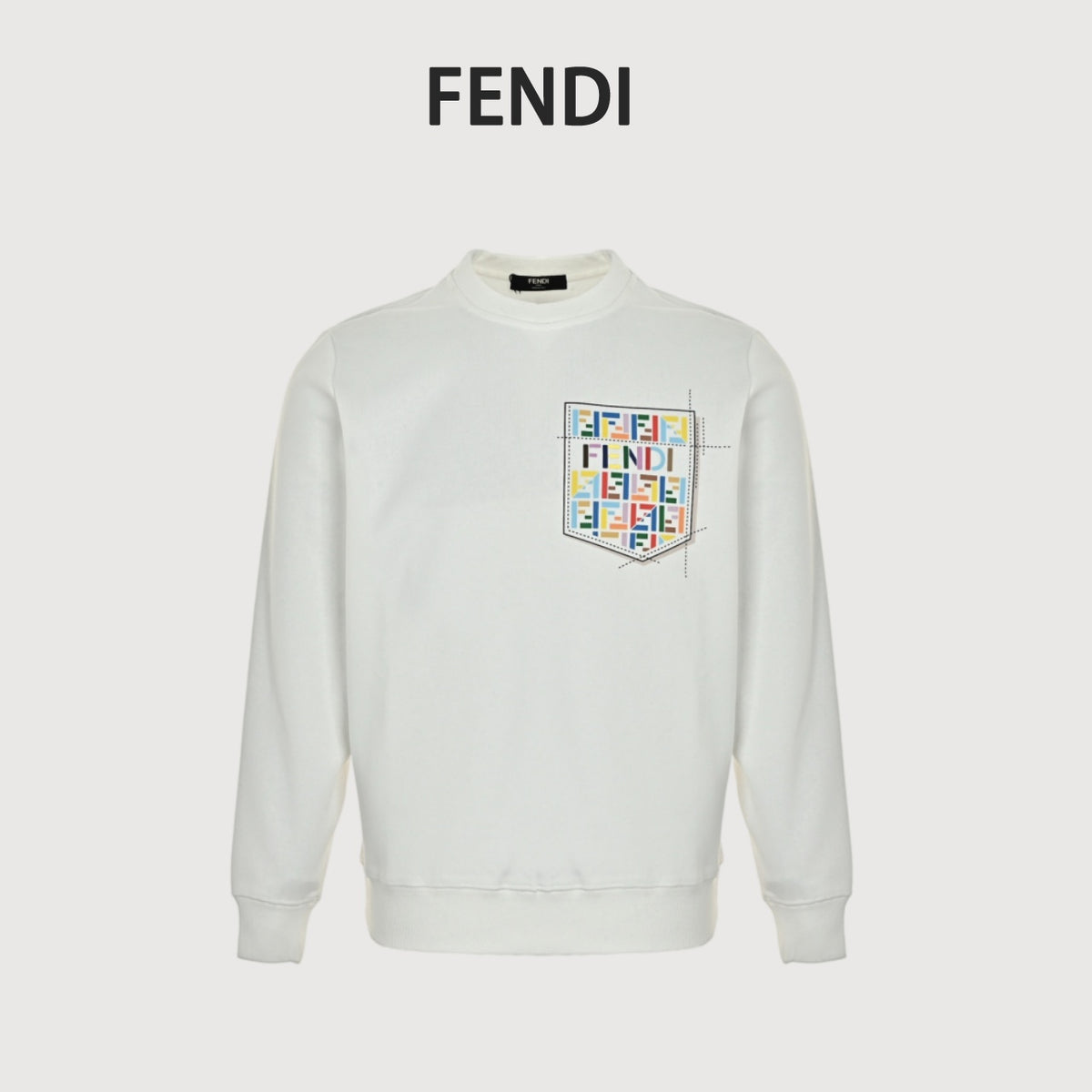 Fendi Multicolor FF Faux-Pocket Print Crewneck Sweatshirt | White