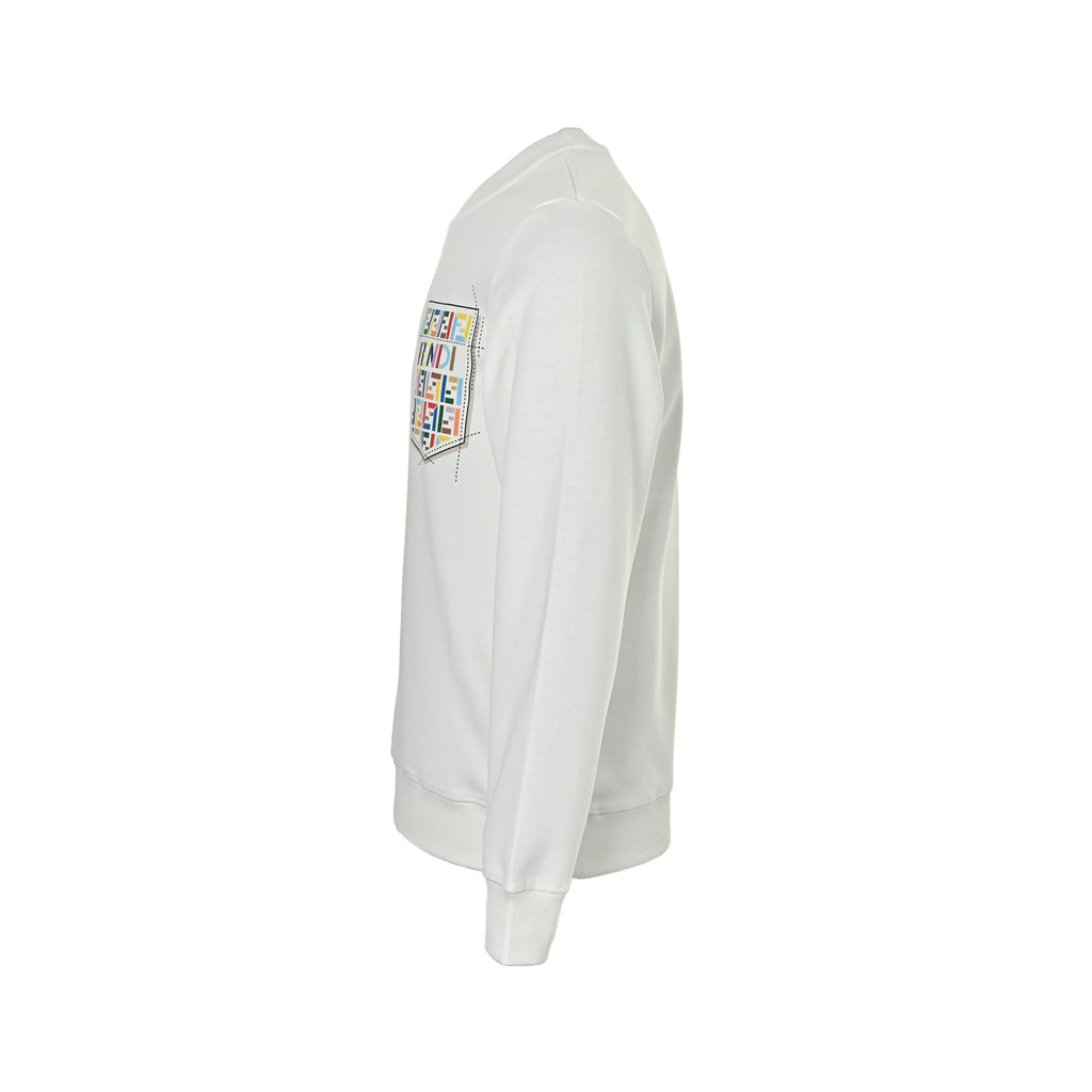 Fendi Multicolor FF Faux-Pocket Print Crewneck Sweatshirt | White