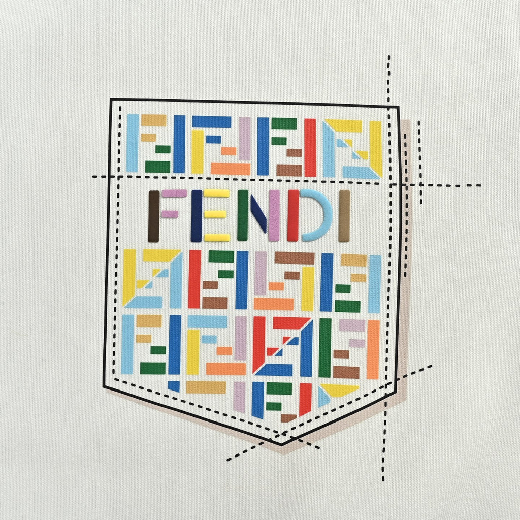 Fendi Multicolor FF Faux-Pocket Print Crewneck Sweatshirt | White