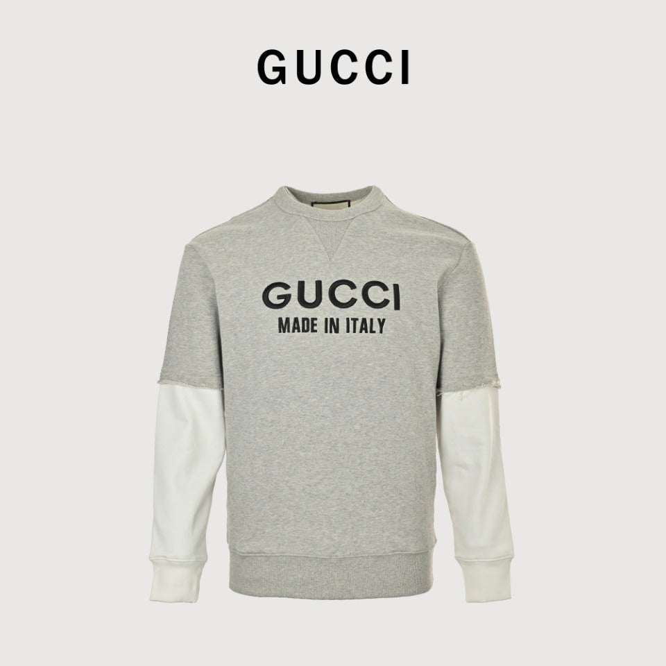 Gucci Embroidered Logo Layered-Look Crewneck Sweatshirt | Grey