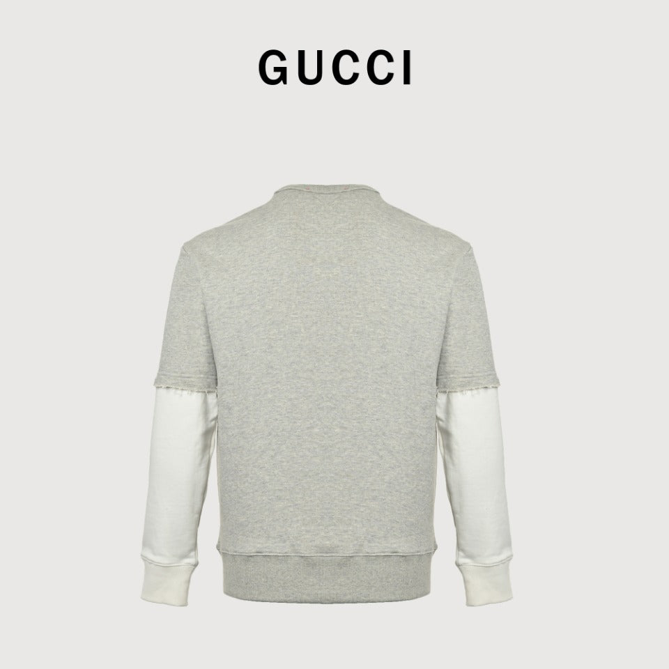 Gucci Embroidered Logo Layered-Look Crewneck Sweatshirt | Grey