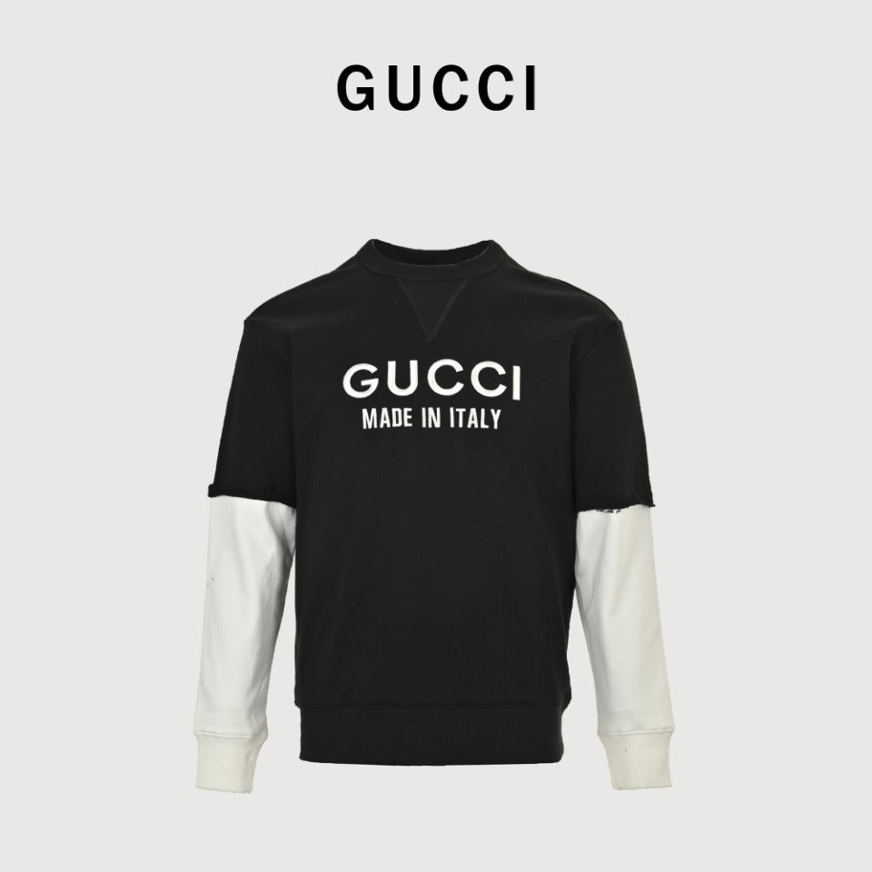 Gucci Embroidered Logo Layered-Look Crewneck Sweatshirt | Black