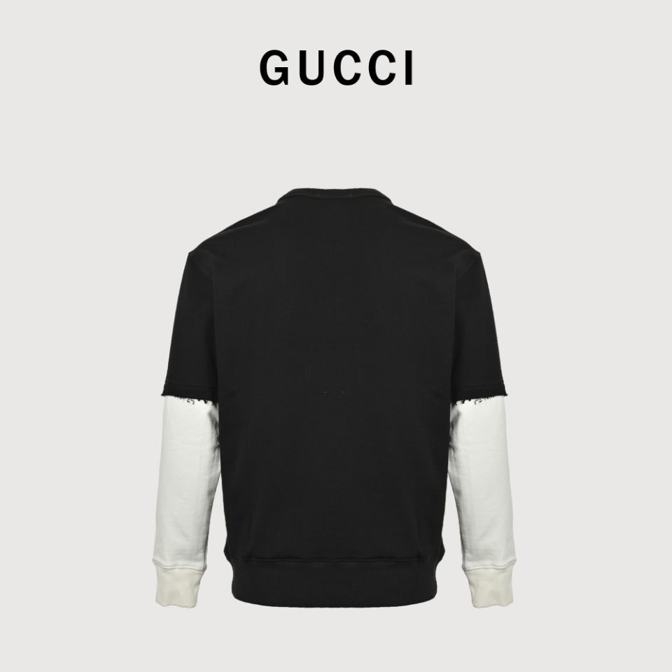 Gucci Embroidered Logo Layered-Look Crewneck Sweatshirt | Black