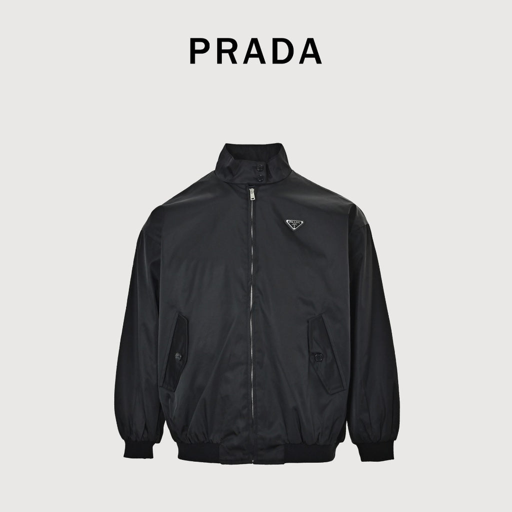 Prada Triangle-Logo High-Collar Zip Jacket | Black
