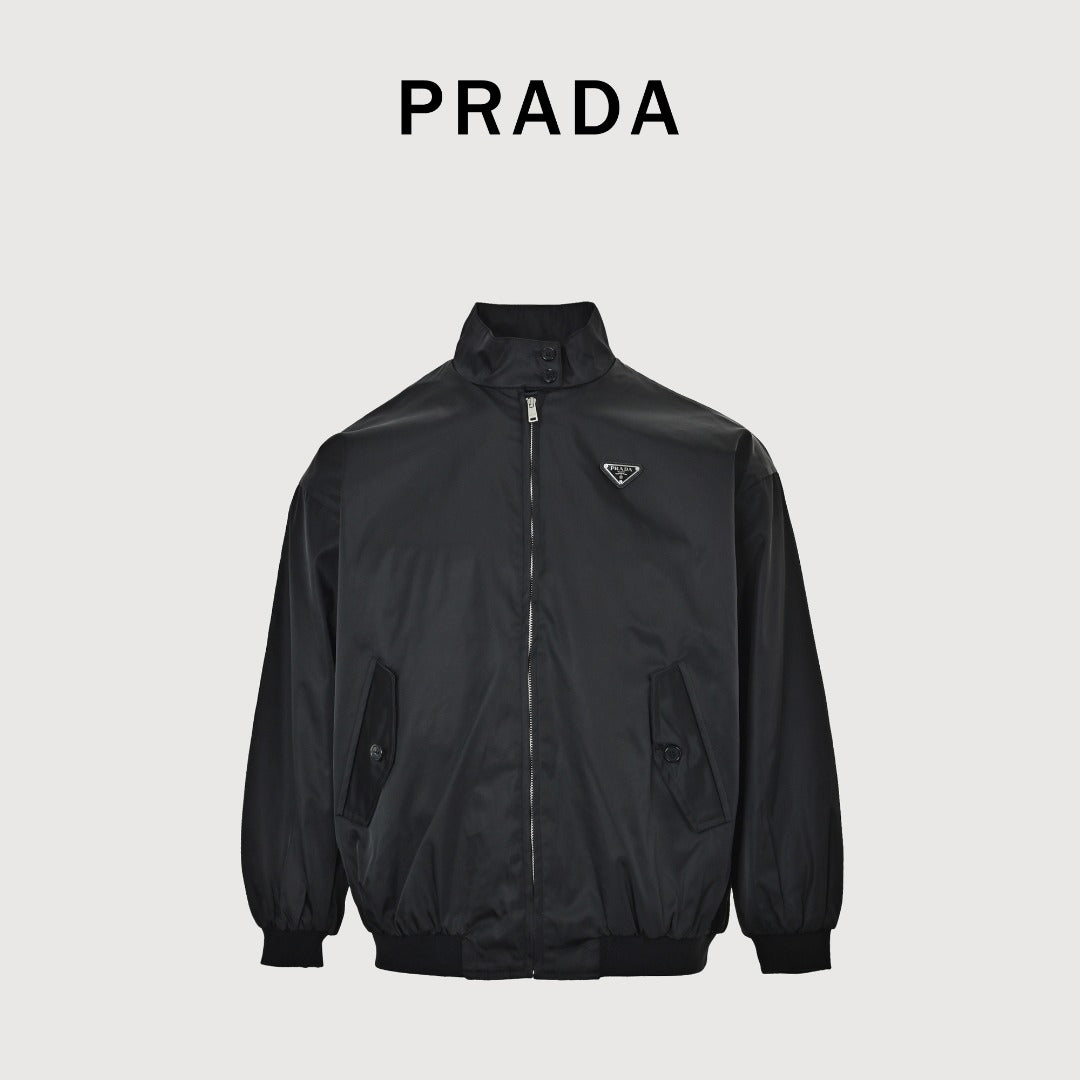 Prada Triangle-Logo High-Collar Zip Jacket | Black